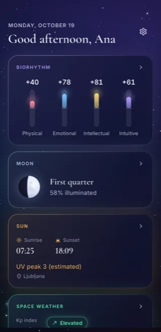 Biorythm home screen with the daily readiness score